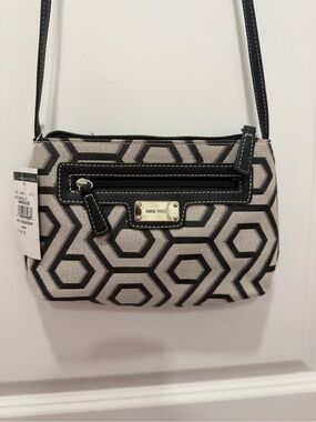 Nine West Black and Grey Hexagon Pattern Crossbody Bag